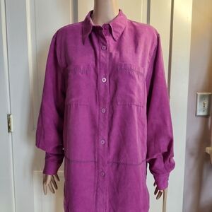 ​Alfred Dunner Size 18 Magenta Pink Faux Suede Button-Up Shirt Blouse Jacket